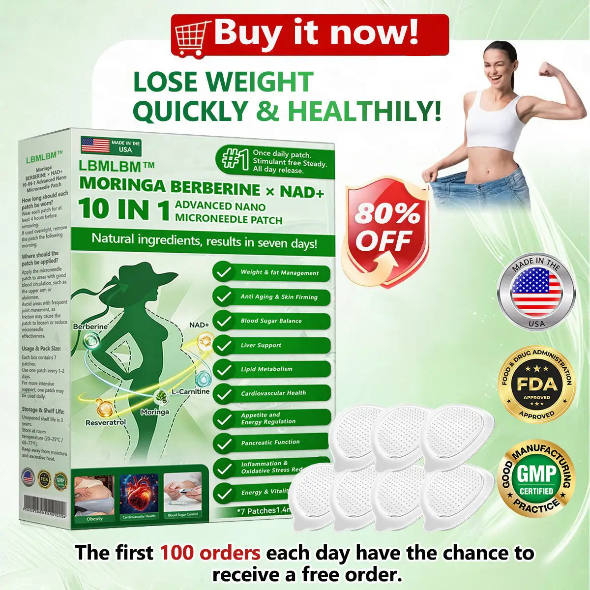 🏆 Best Seller | Moringa Berberine × NAD⁺ 10-in-1 Nano Microneedle Patch